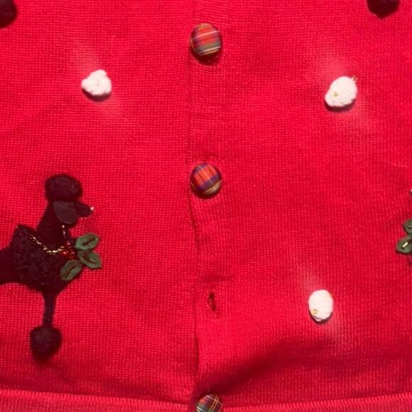 Quacker factory red poodle Christmas cardigan (missing 1 button) - Picture 2 of 8